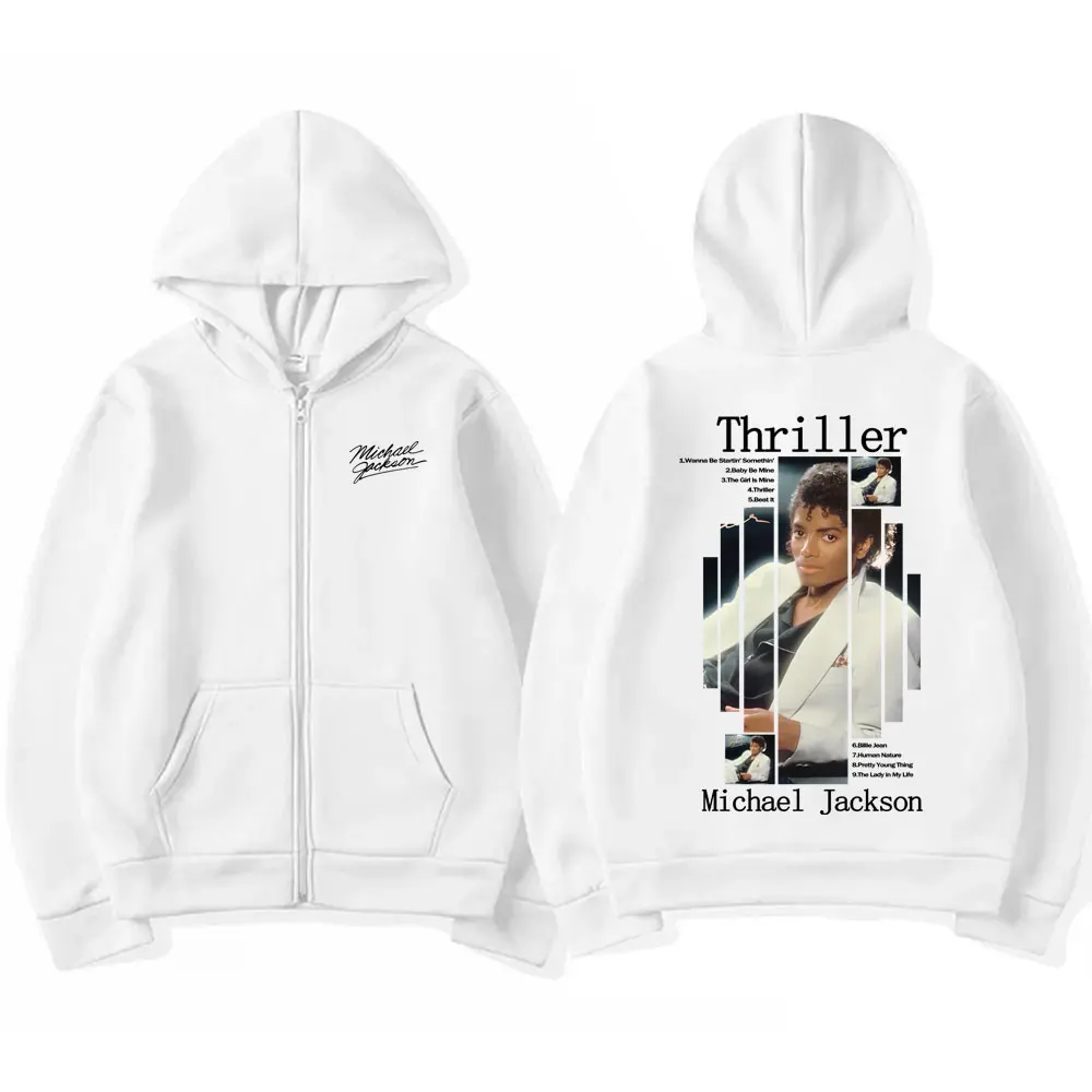 Classic Michael Jackson Thriller Album Graphic Zipper Hoodie Men Women Retro Gothic Rock Oversized Zip Up Jacket Coat Streetwear