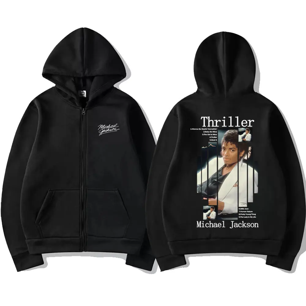Classic Michael Jackson Thriller Album Graphic Zipper Hoodie Men Women Retro Gothic Rock Oversized Zip Up Jacket Coat Streetwear