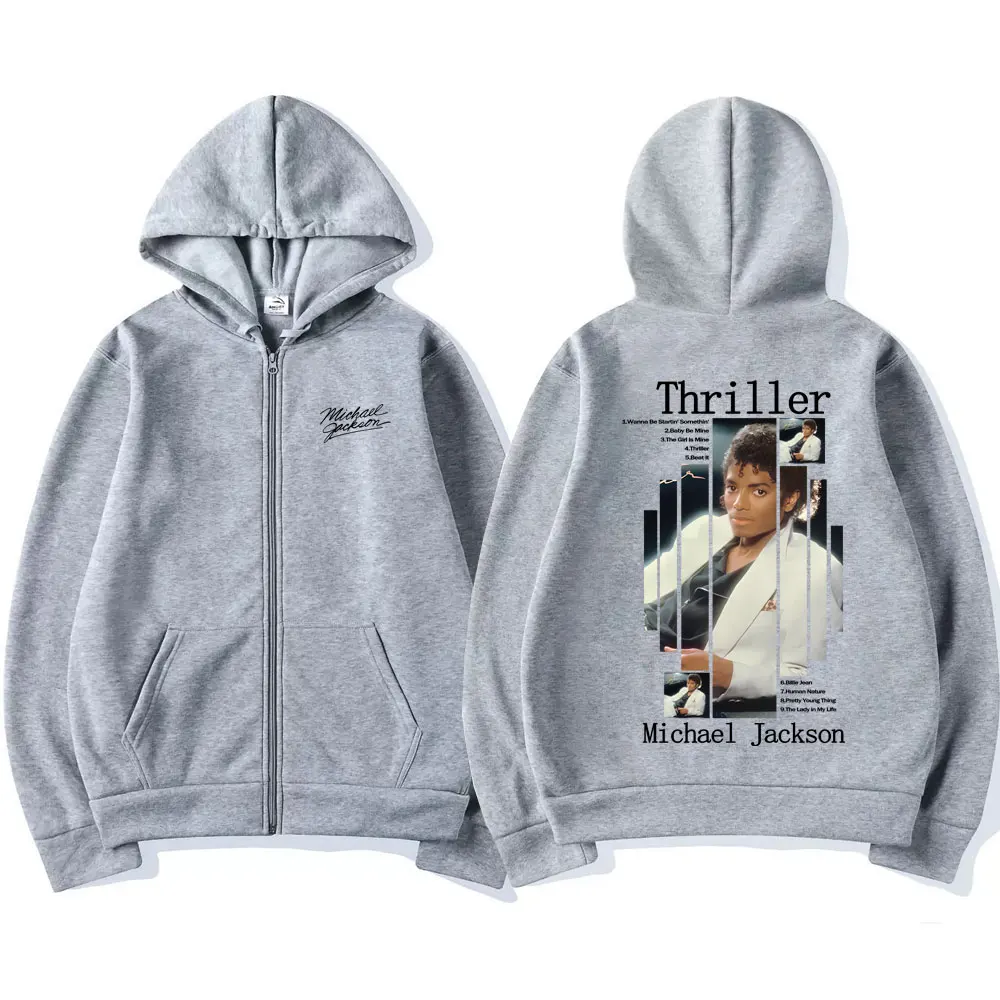 Classic Michael Jackson Thriller Album Graphic Zipper Hoodie Men Women Retro Gothic Rock Oversized Zip Up Jacket Coat Streetwear