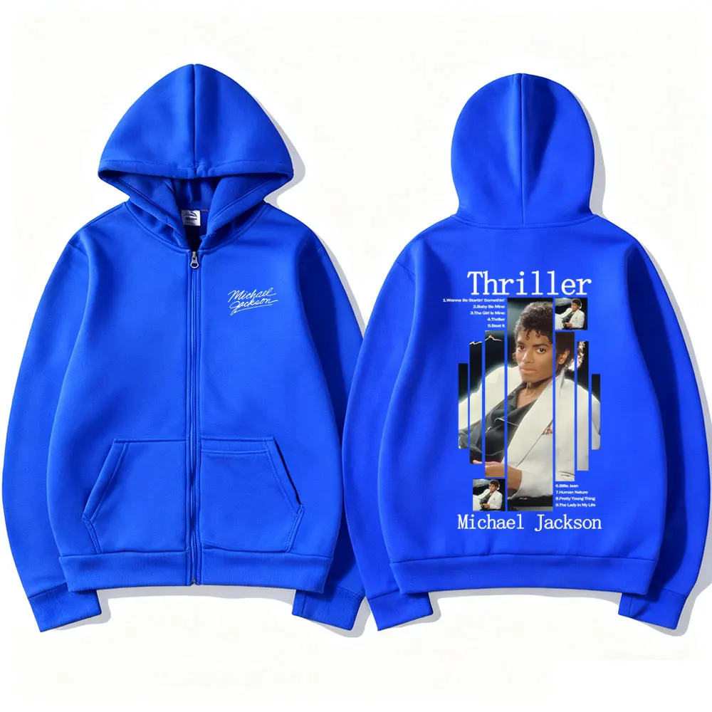Classic Michael Jackson Thriller Album Graphic Zipper Hoodie Men Women Retro Gothic Rock Oversized Zip Up Jacket Coat Streetwear