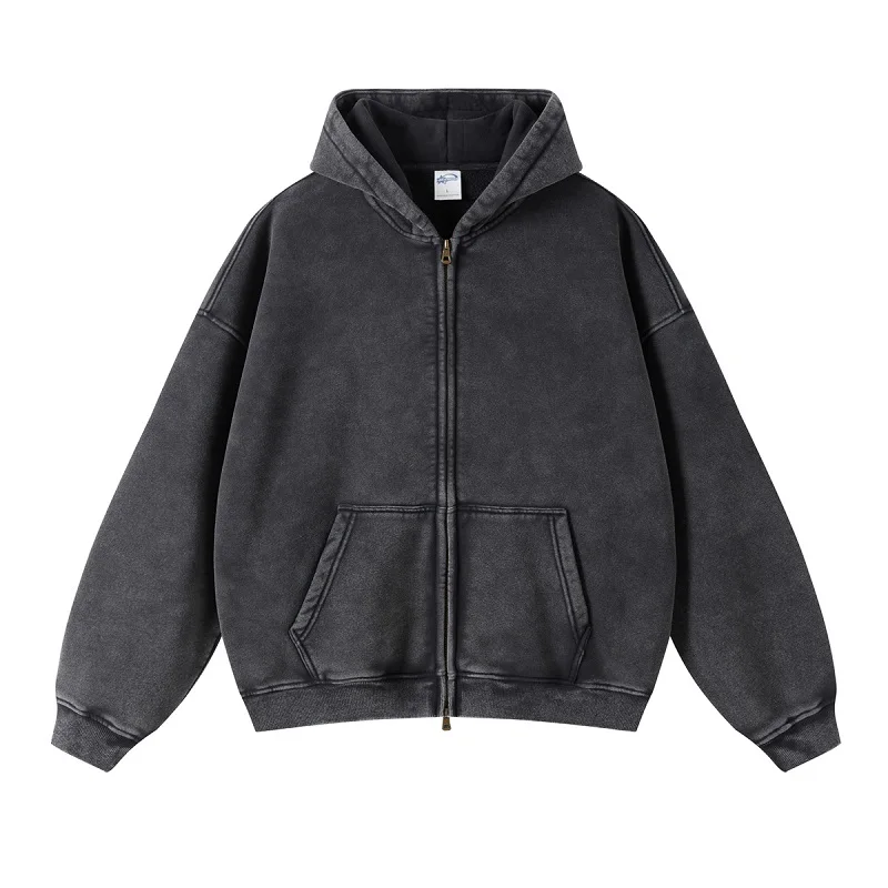 American Fried Street Insoversize Cardigan Sweater Men and Women Loose Old Zipper Fleece Hooded Lazy Jacket