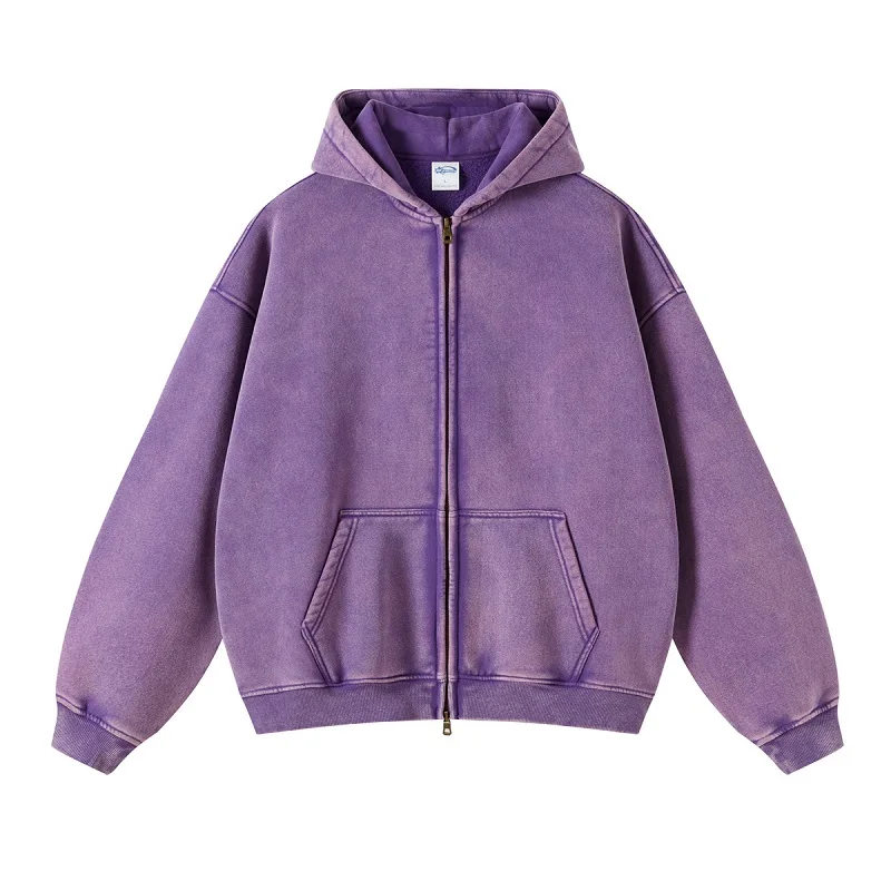 American Fried Street Insoversize Cardigan Sweater Men and Women Loose Old Zipper Fleece Hooded Lazy Jacket