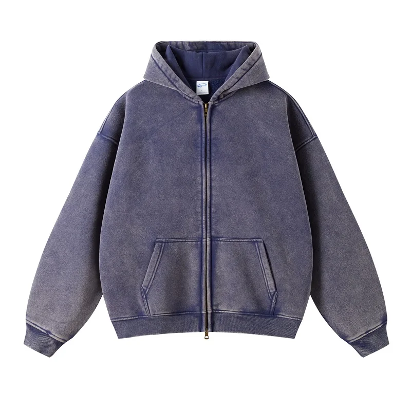 American Fried Street Insoversize Cardigan Sweater Men and Women Loose Old Zipper Fleece Hooded Lazy Jacket
