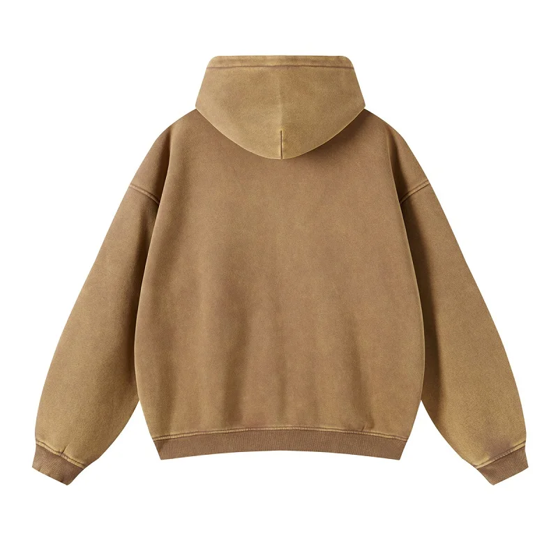 American Fried Street Insoversize Cardigan Sweater Men and Women Loose Old Zipper Fleece Hooded Lazy Jacket