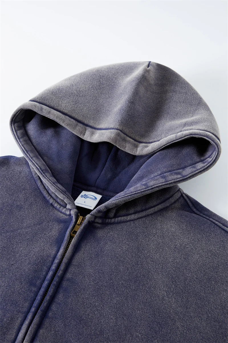 American Fried Street Insoversize Cardigan Sweater Men and Women Loose Old Zipper Fleece Hooded Lazy Jacket