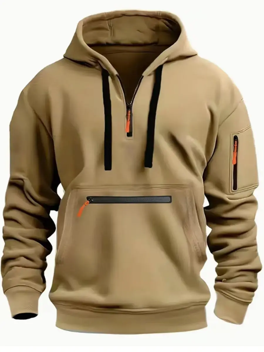 Men's New Sweater Hooded Arm Zipper Long Sleeve Pullover Trend Hoodie Fashion