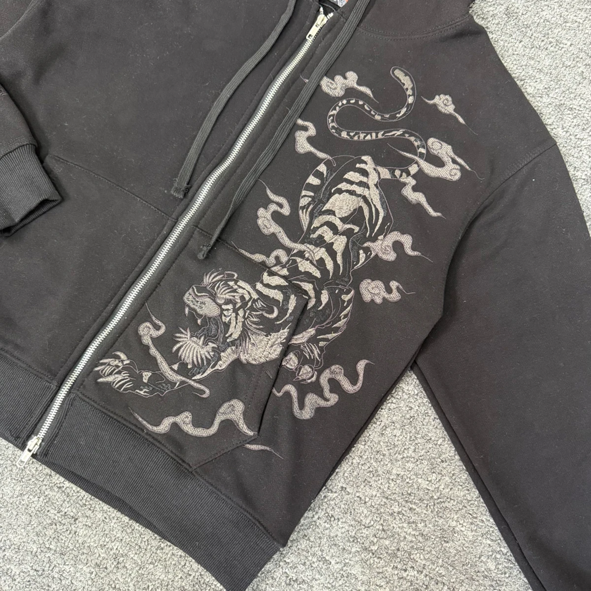 Tiger Embroidery Zipper Hooded Hoodies Jacket Mens Cardigan Streetwear Loose Baggy Sweatshirt Oversized
