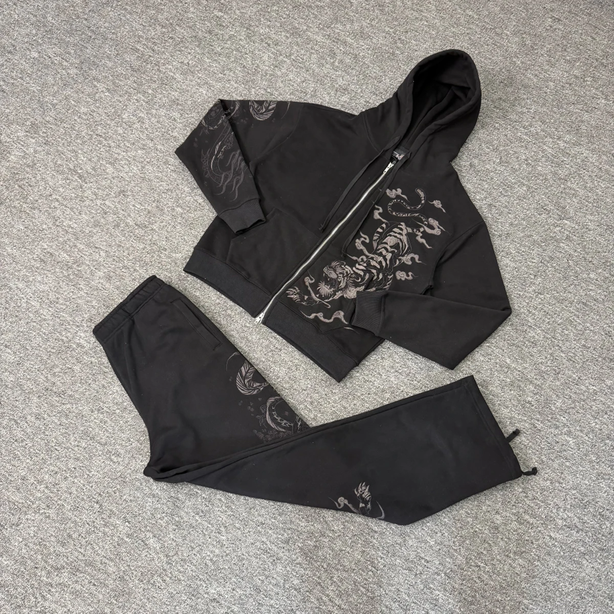 Tiger Embroidery Zipper Hooded Hoodies Jacket Mens Cardigan Streetwear Loose Baggy Sweatshirt Oversized