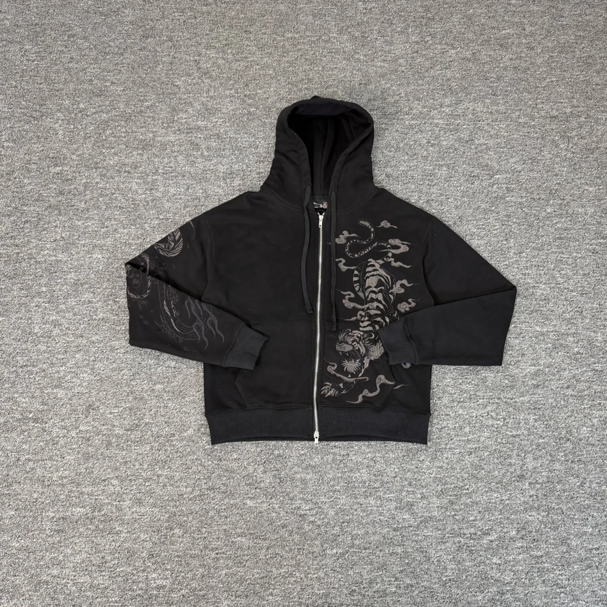 Tiger Embroidery Zipper Hooded Hoodies Jacket Mens Cardigan Streetwear Loose Baggy Sweatshirt Oversized