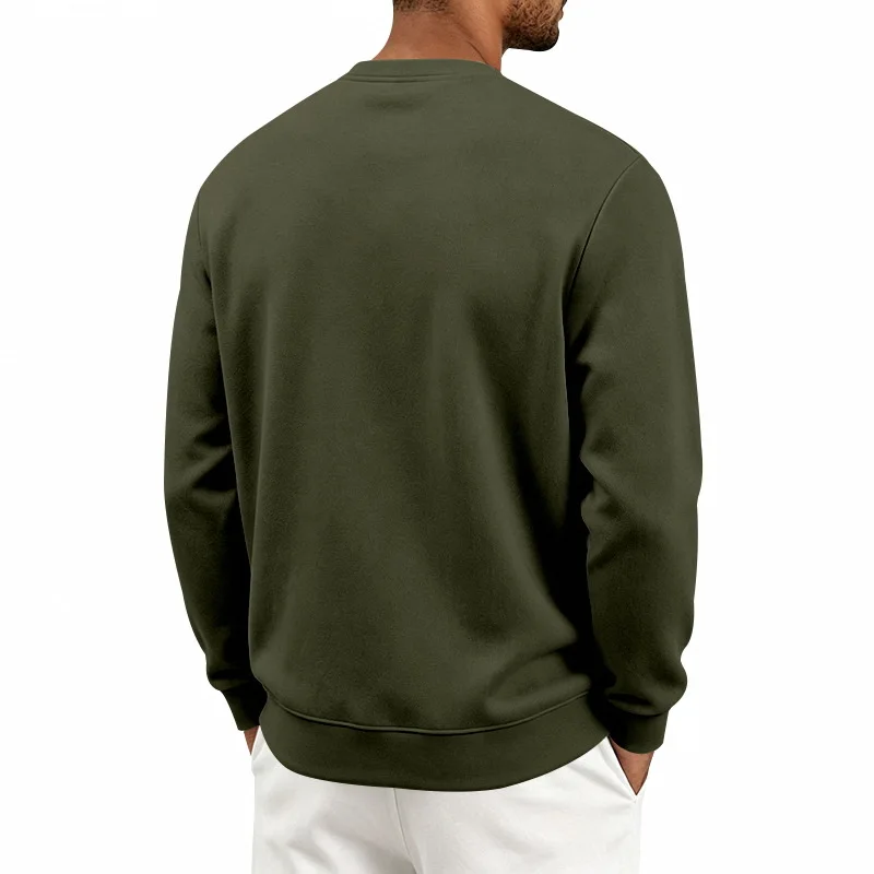 Men's Autumn And Winter Fleece Crew Neck Sweater Feather Print Long Sleeve Top Men's