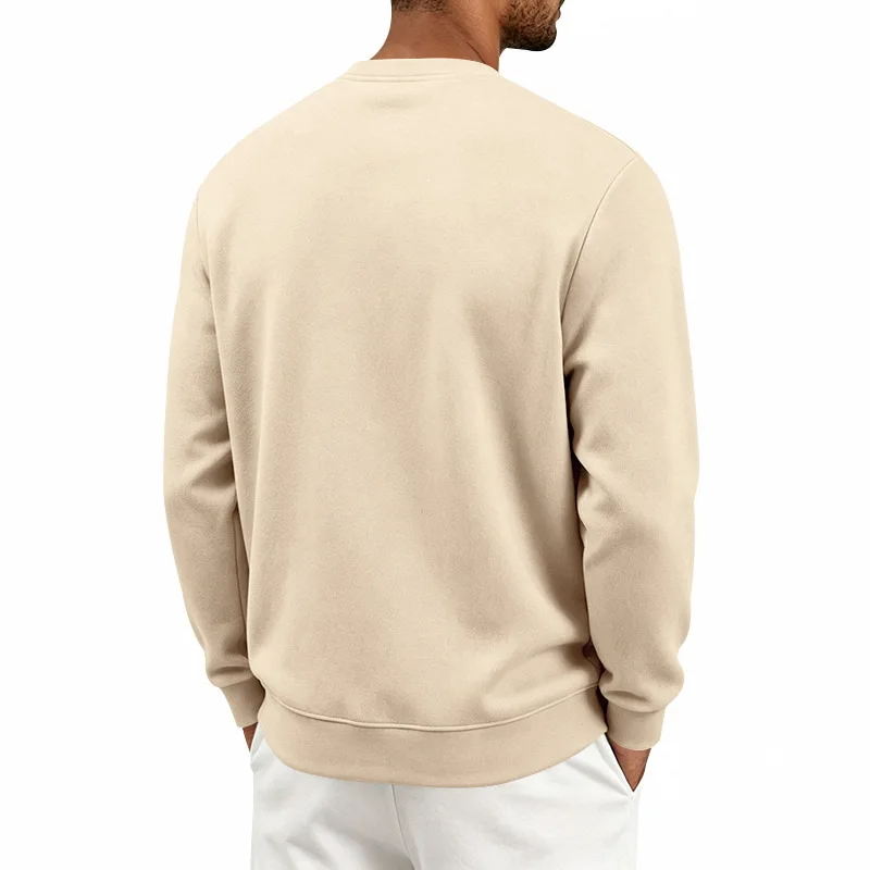 Men's Autumn And Winter Fleece Crew Neck Sweater Feather Print Long Sleeve Top Men's
