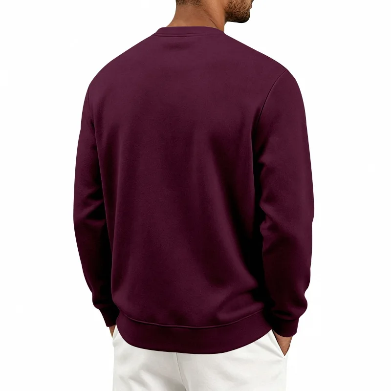 Men's Autumn And Winter Fleece Crew Neck Sweater Feather Print Long Sleeve Top Men's