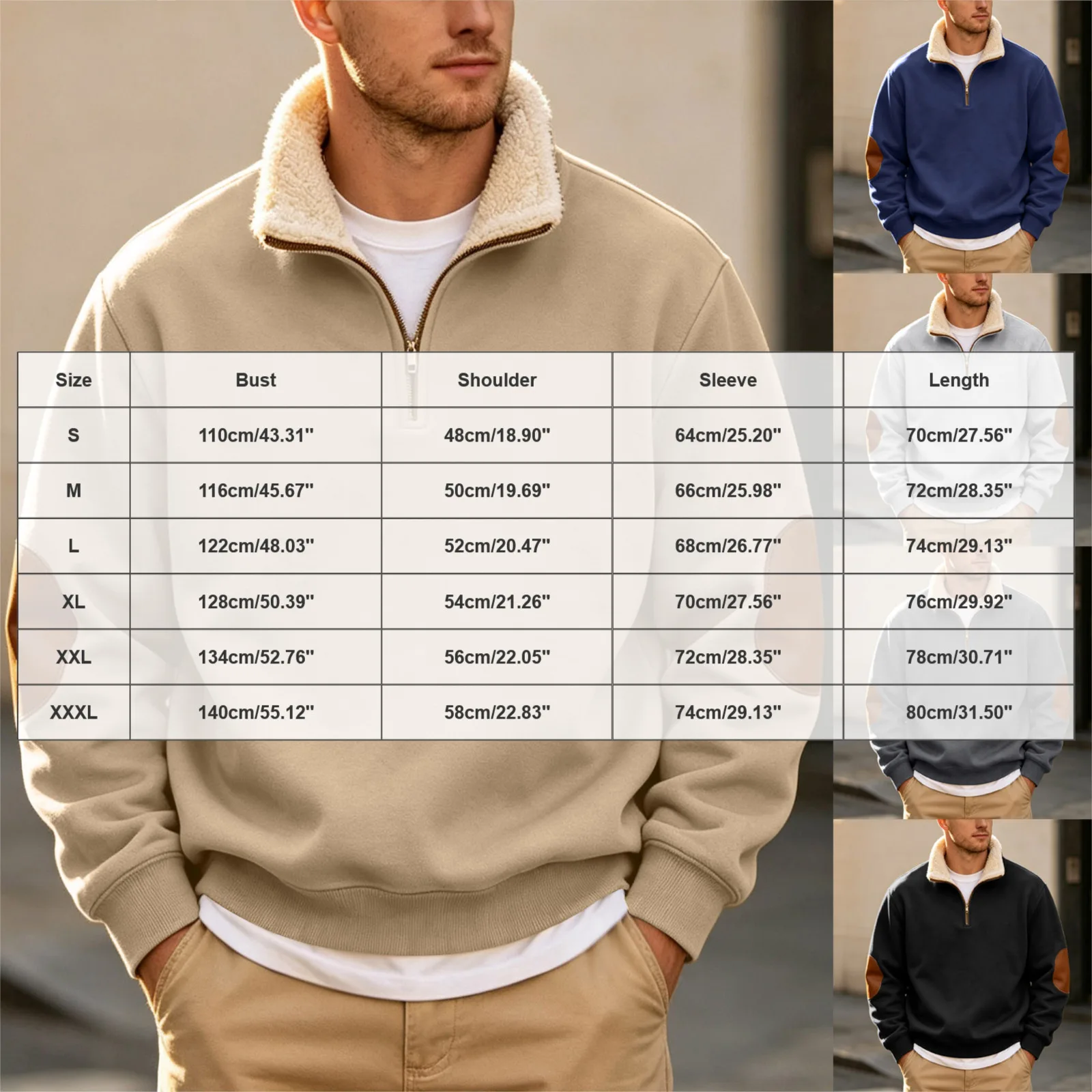 Coral Fleece Turtleneck Mens Sweatshirts Fall And Winter Retro Half Zipper Open Front Large Long Sleeve Top Mens Pullover Hoodie