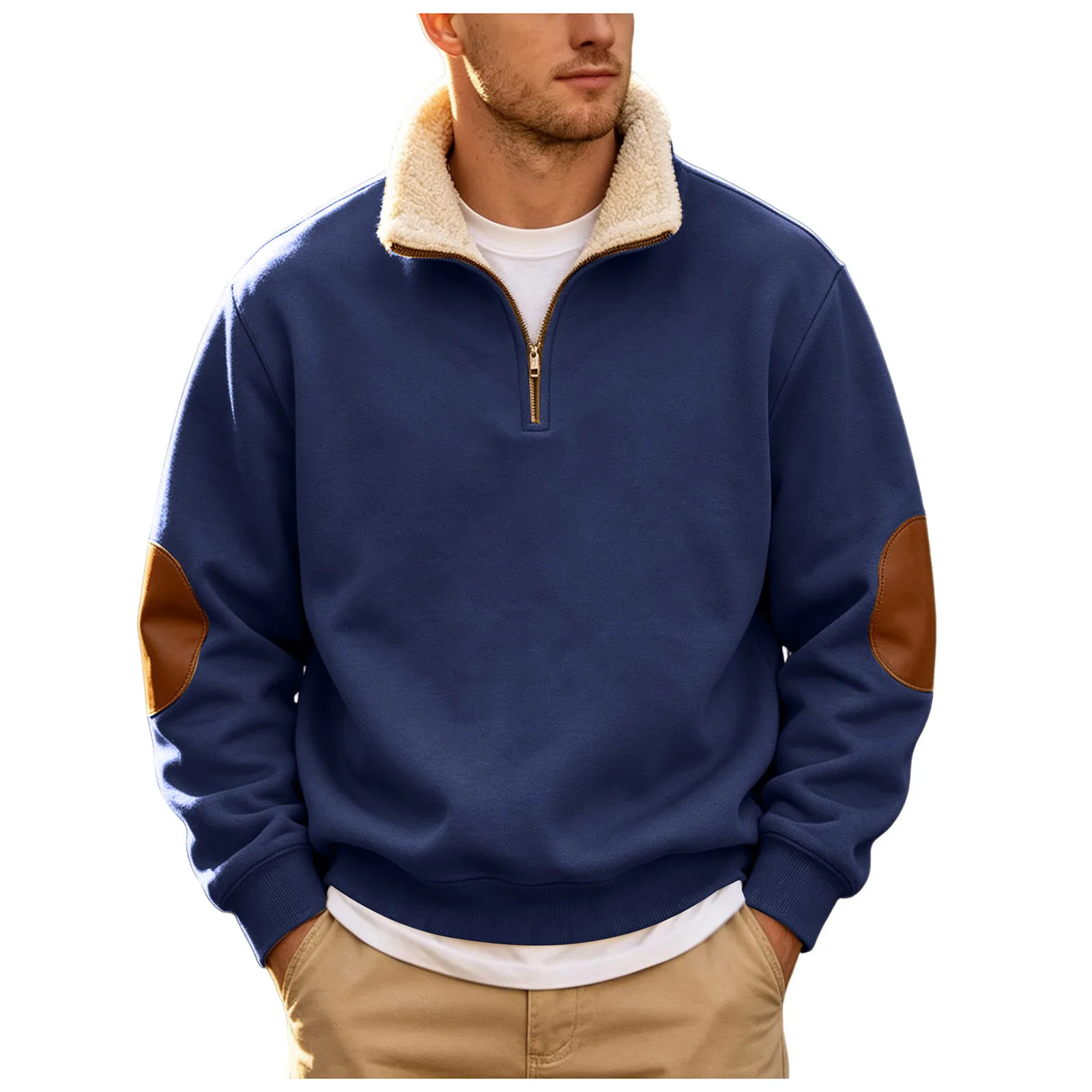 Coral Fleece Turtleneck Mens Sweatshirts Fall And Winter Retro Half Zipper Open Front Large Long Sleeve Top Mens Pullover Hoodie