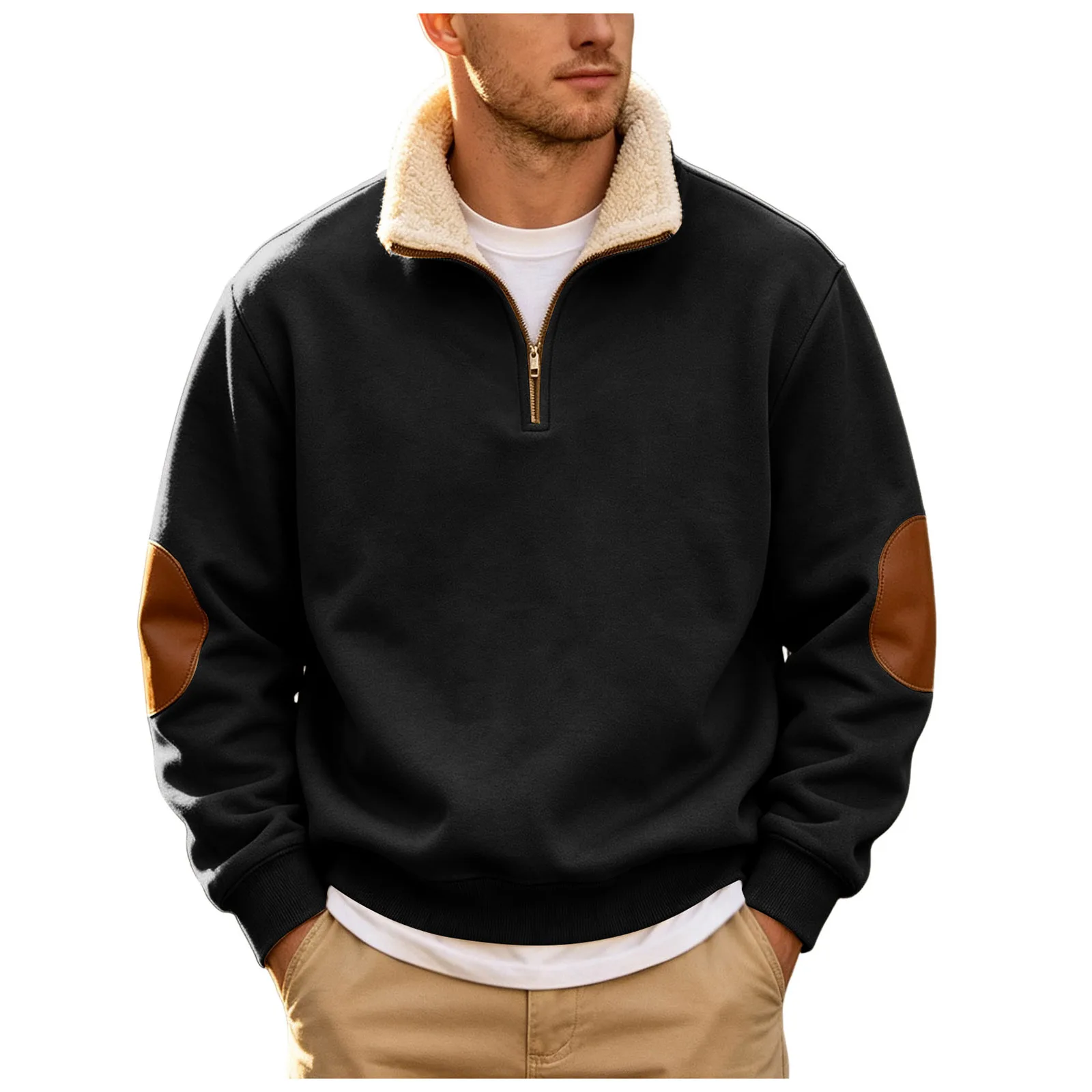 Coral Fleece Turtleneck Mens Sweatshirts Fall And Winter Retro Half Zipper Open Front Large Long Sleeve Top Mens Pullover Hoodie