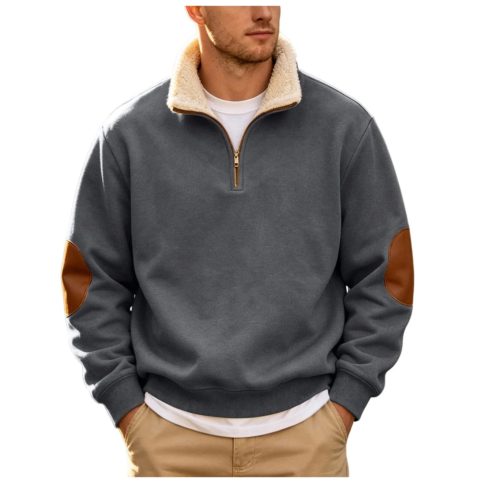 Coral Fleece Turtleneck Mens Sweatshirts Fall And Winter Retro Half Zipper Open Front Large Long Sleeve Top Mens Pullover Hoodie