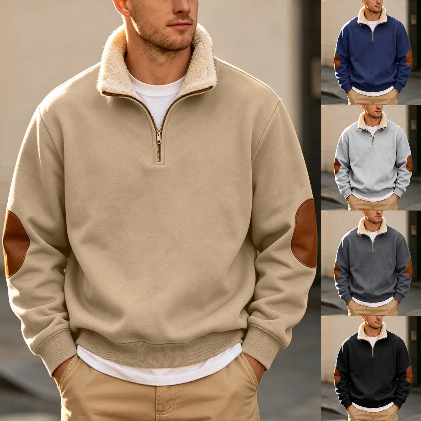 Coral Fleece Turtleneck Mens Sweatshirts Fall And Winter Retro Half Zipper Open Front Large Long Sleeve Top Mens Pullover Hoodie