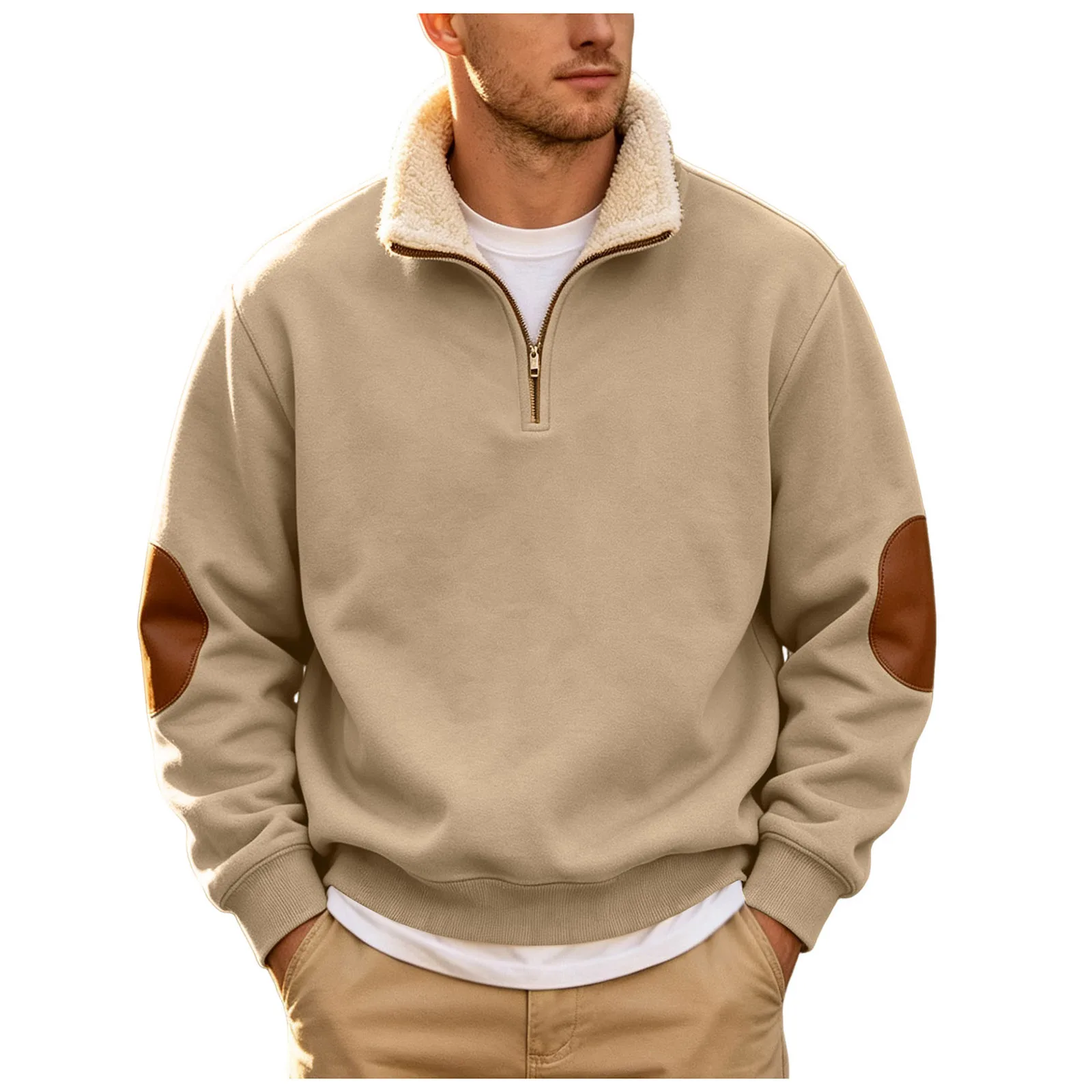 Coral Fleece Turtleneck Mens Sweatshirts Fall And Winter Retro Half Zipper Open Front Large Long Sleeve Top Mens Pullover Hoodie
