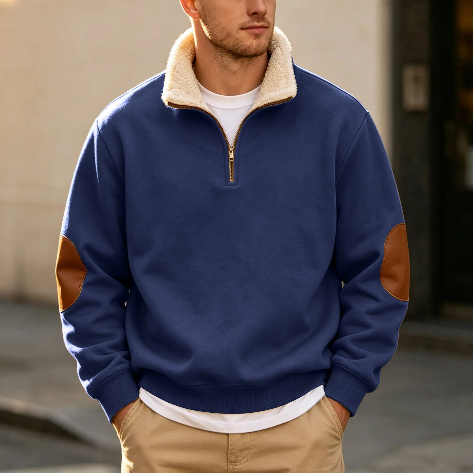 Coral Fleece Turtleneck Mens Sweatshirts Fall And Winter Retro Half Zipper Open Front Large Long Sleeve Top Mens Pullover Hoodie