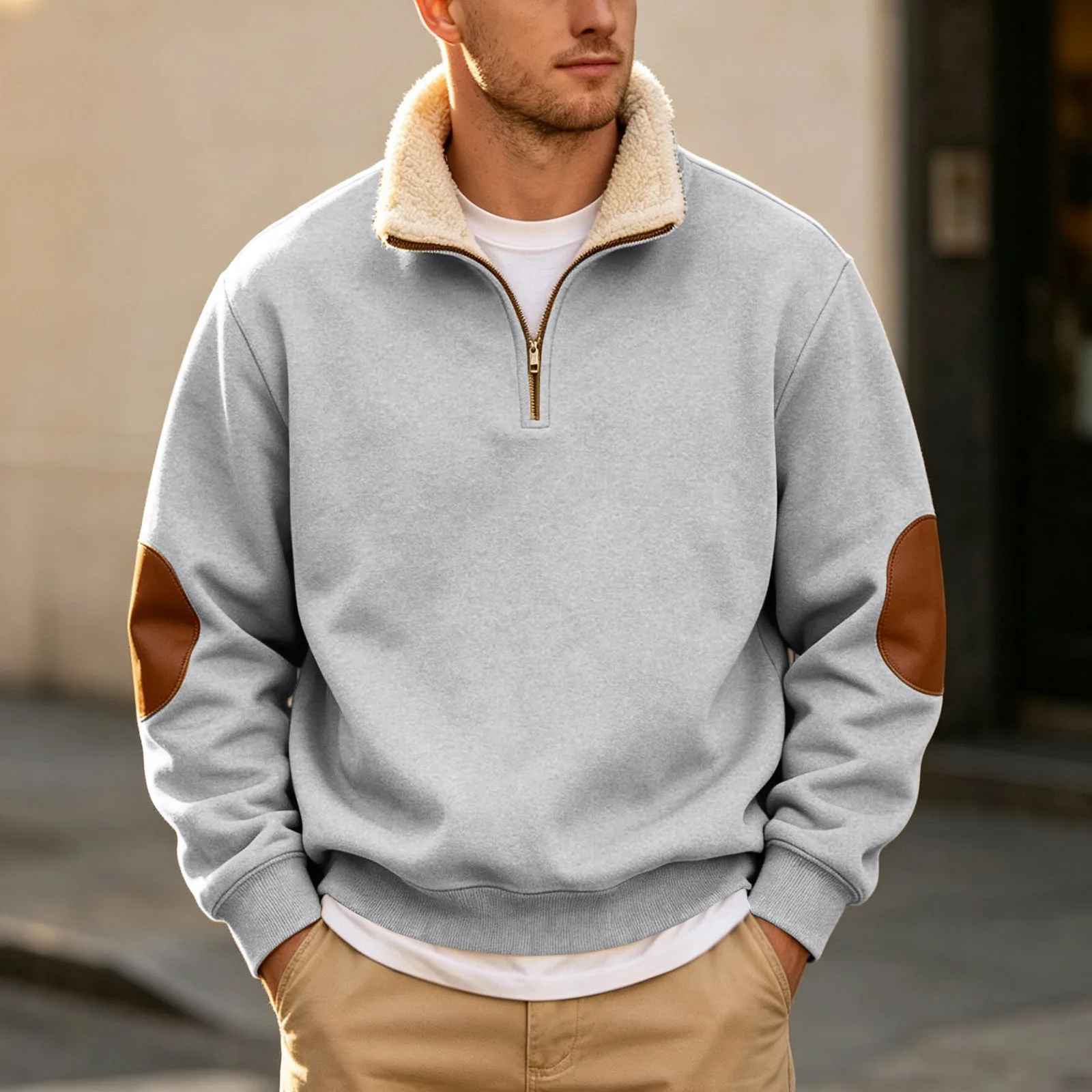 Coral Fleece Turtleneck Mens Sweatshirts Fall And Winter Retro Half Zipper Open Front Large Long Sleeve Top Mens Pullover Hoodie