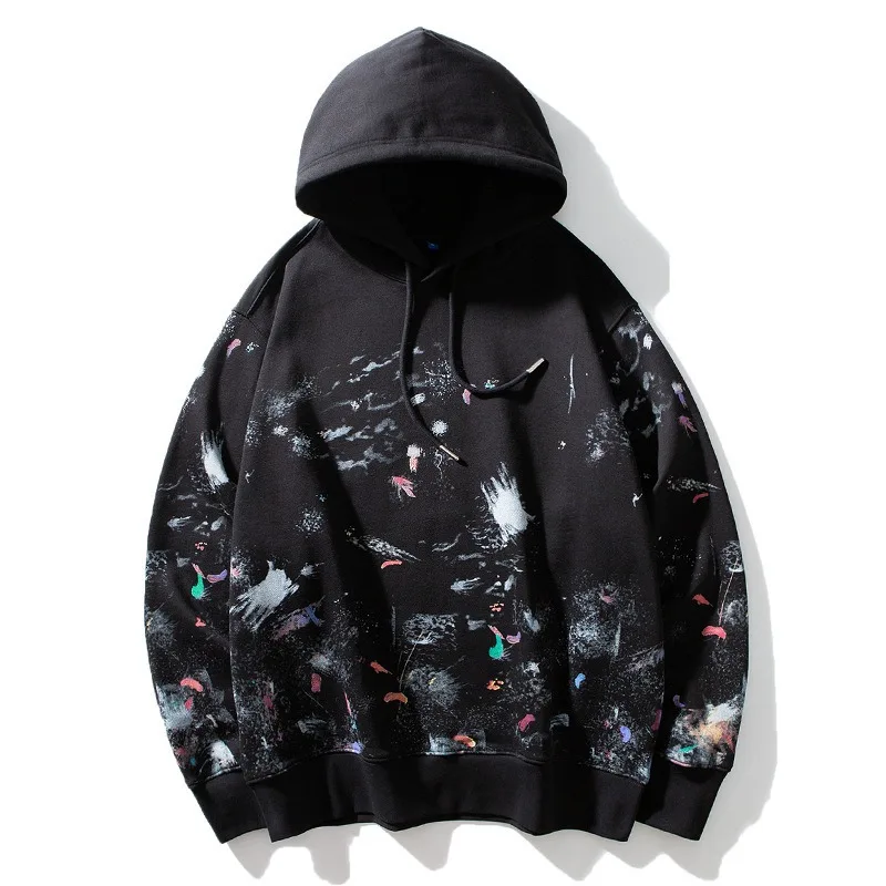American Graffiti Print Hoodie for Men 2026 Autumn Winter New Men's High Street Loose Hooded Pullover Sweatshirt Y2k Streetwear