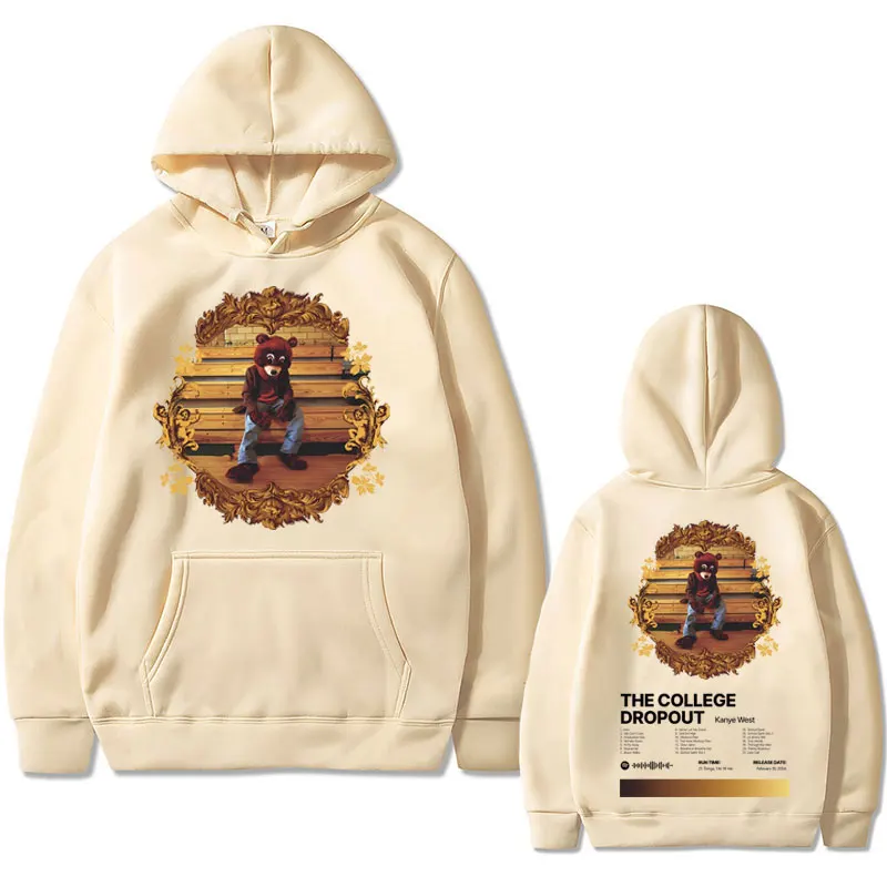 Rapper Kanye West The College Dropout Hip Hop Music Album Graphics Hoodie Men Casual Oversized Sweatshirt Men's Black Streetwear