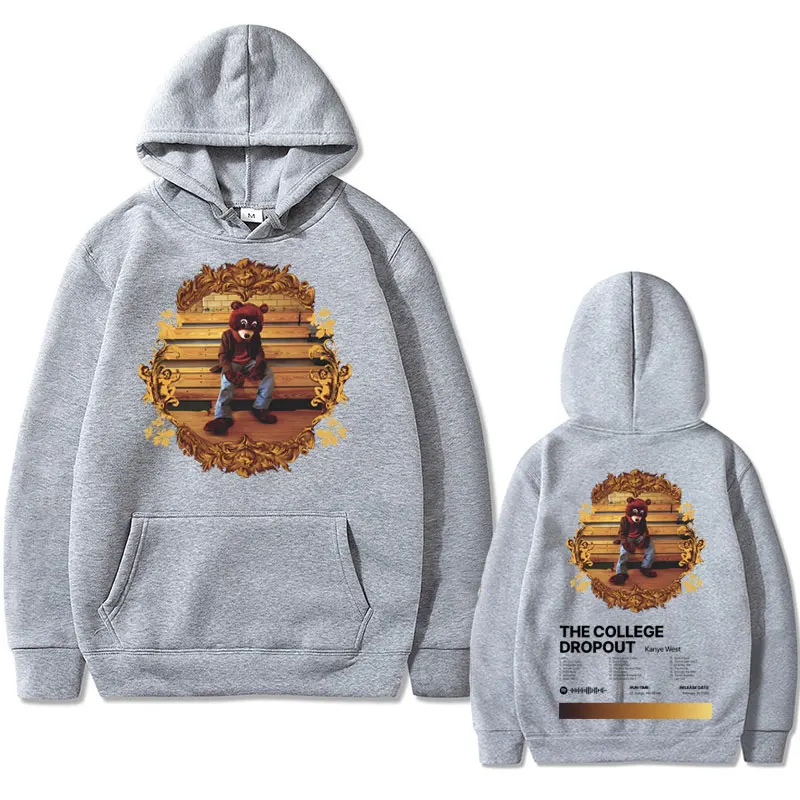 Rapper Kanye West The College Dropout Hip Hop Music Album Graphics Hoodie Men Casual Oversized Sweatshirt Men's Black Streetwear