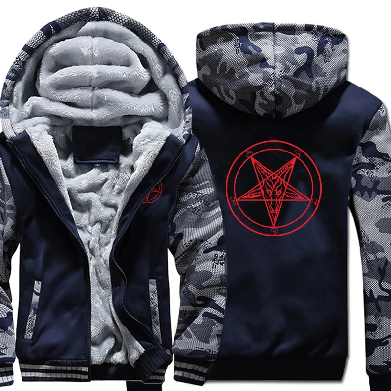 Pentagram Hoodies Men Cool Coat Thicken Church of Satan Baphomet Knights Templar Pentagram Sweatshirt Mans Jacket Hoody