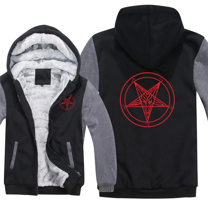 Pentagram Hoodies Men Cool Coat Thicken Church of Satan Baphomet Knights Templar Pentagram Sweatshirt Mans Jacket Hoody