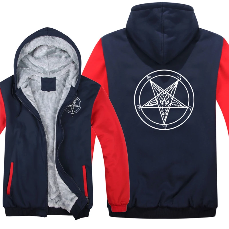 Pentagram Hoodies Men Cool Coat Thicken Church of Satan Baphomet Knights Templar Pentagram Sweatshirt Mans Jacket Hoody
