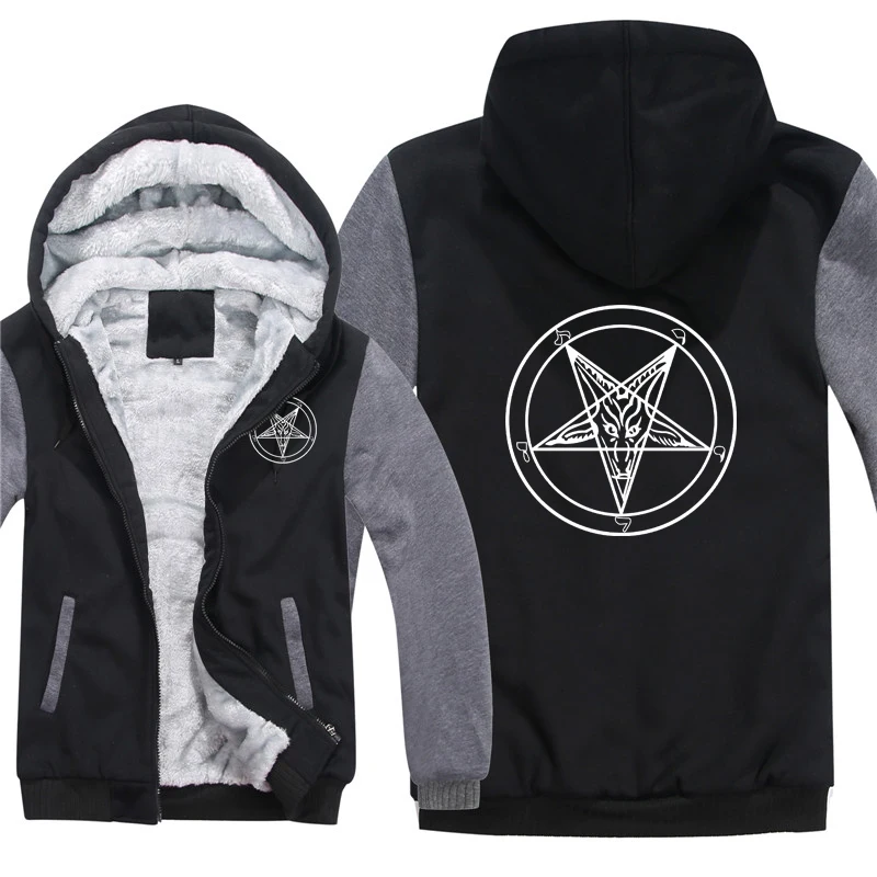 Pentagram Hoodies Men Cool Coat Thicken Church of Satan Baphomet Knights Templar Pentagram Sweatshirt Mans Jacket Hoody