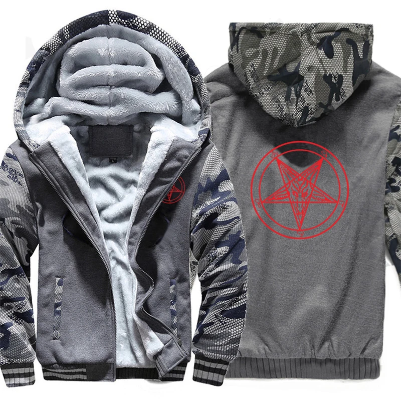 Pentagram Hoodies Men Cool Coat Thicken Church of Satan Baphomet Knights Templar Pentagram Sweatshirt Mans Jacket Hoody
