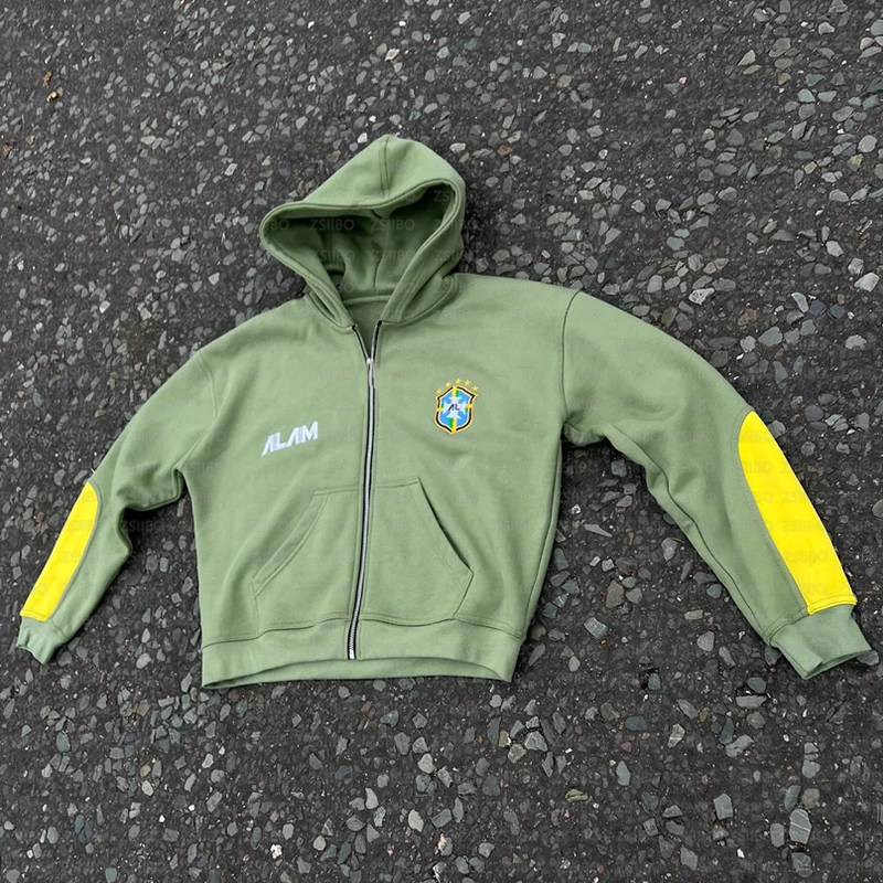 Y2k American Retro Fashion Men Sportswear Alphabet Embroidery Zipper Hoodie Harajuku Street Goth Loose Casual Pants Hoodie Suit