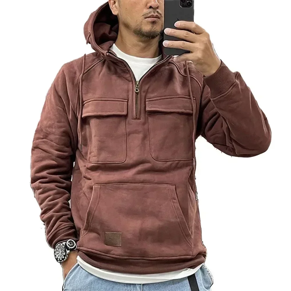2024 Vintage Men Hoodie Sweatshirt Street Man Clothing Men's Oversized Hooded Pullover Male Retro Harajuku Solid Color Hoody