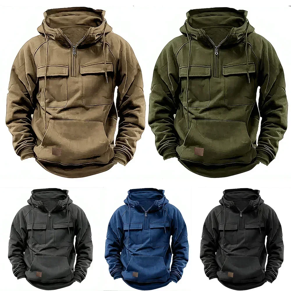 2024 Vintage Men Hoodie Sweatshirt Street Man Clothing Men's Oversized Hooded Pullover Male Retro Harajuku Solid Color Hoody