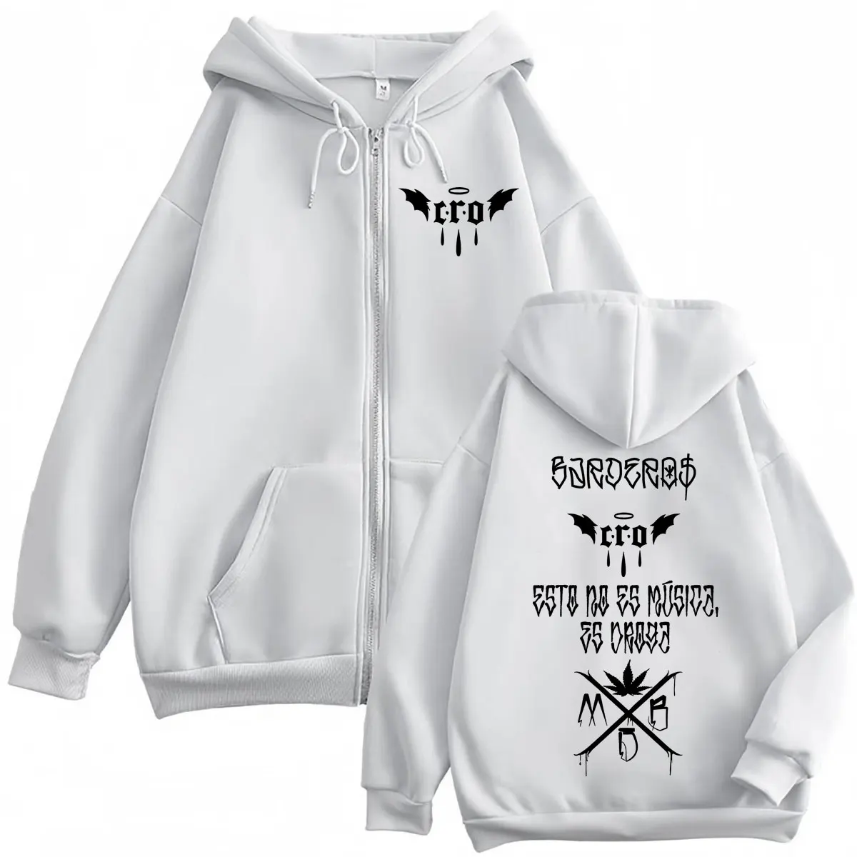 Rapper C.R.O Double Sided Print Zipper Hoodies Fashion Hip Hop Long Sleeve Sweatshirts Men Women Clothing Casual Loose Pullovers