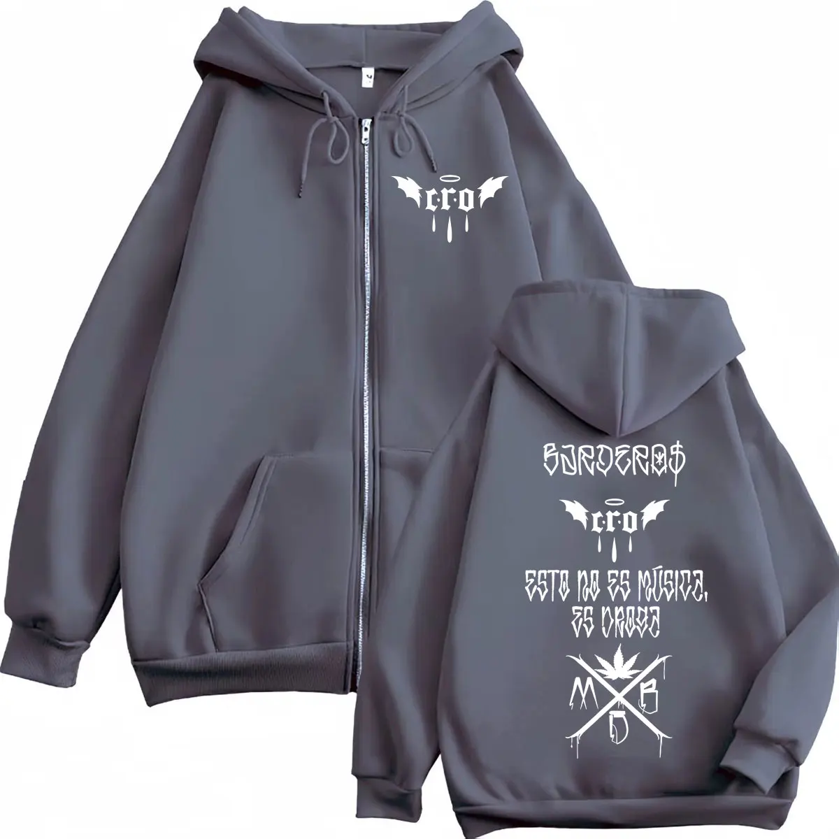 Rapper C.R.O Double Sided Print Zipper Hoodies Fashion Hip Hop Long Sleeve Sweatshirts Men Women Clothing Casual Loose Pullovers