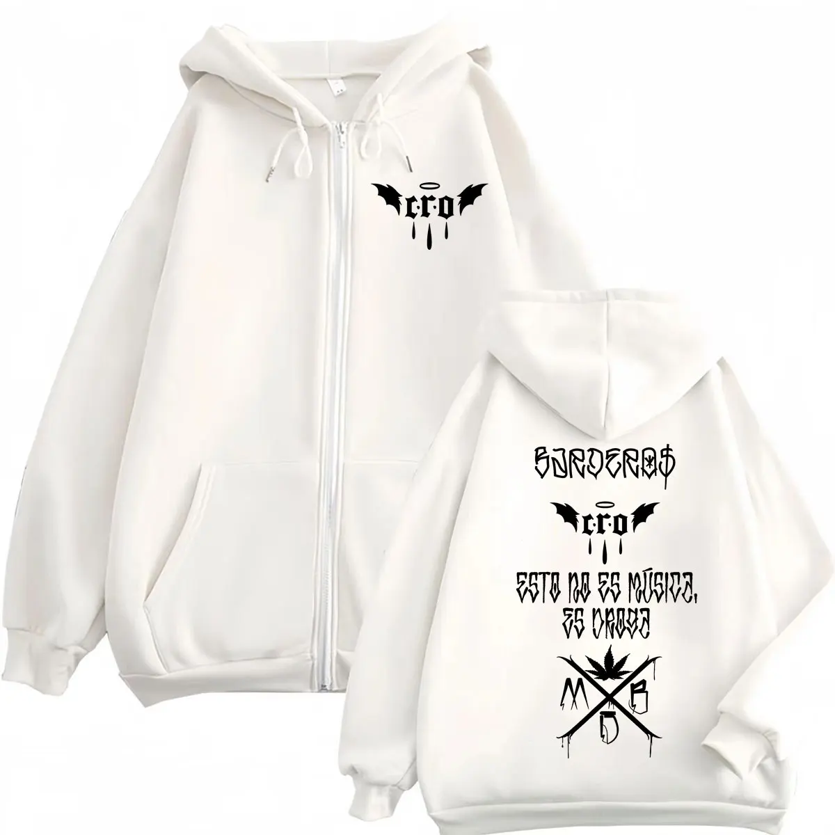 Rapper C.R.O Double Sided Print Zipper Hoodies Fashion Hip Hop Long Sleeve Sweatshirts Men Women Clothing Casual Loose Pullovers
