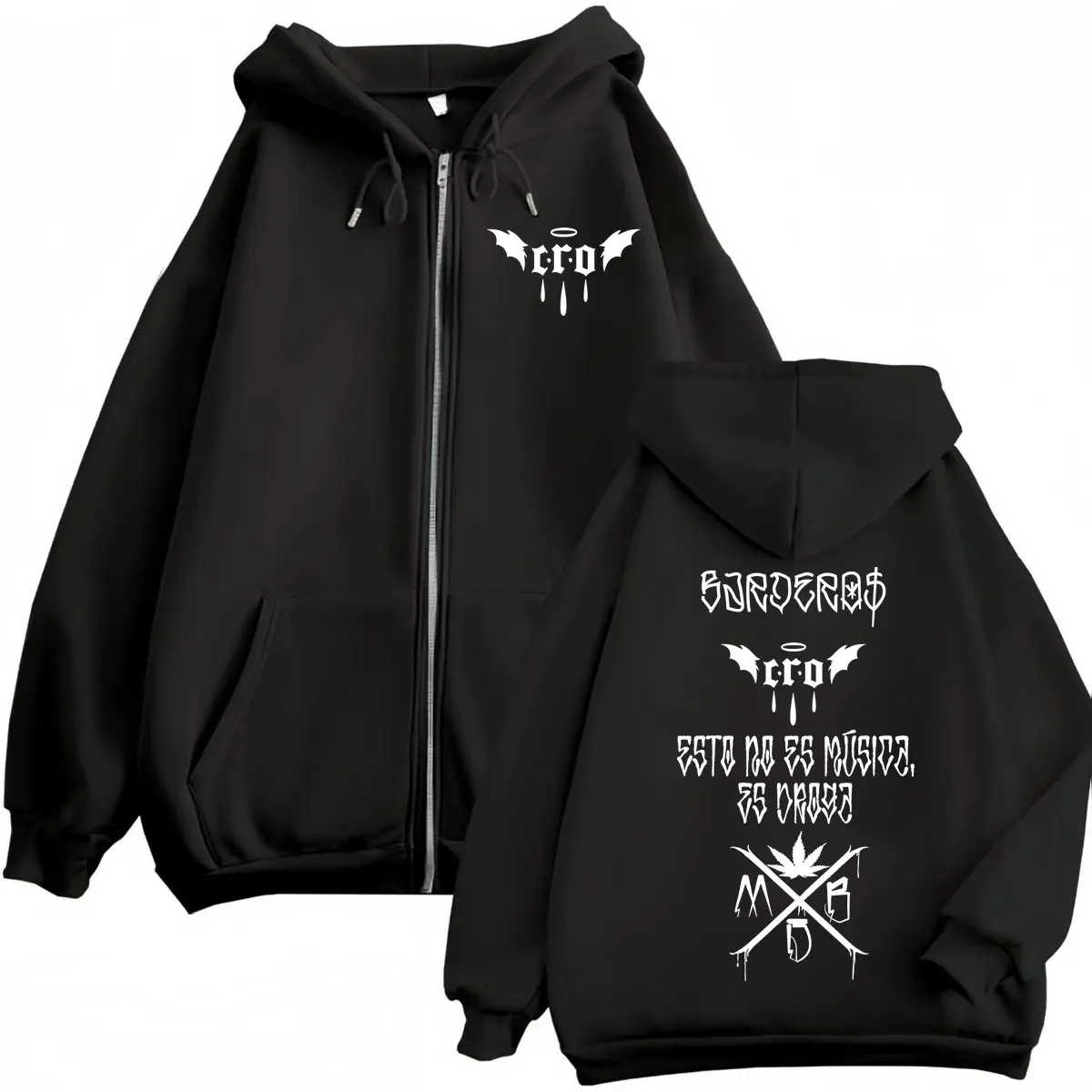 Rapper C.R.O Double Sided Print Zipper Hoodies Fashion Hip Hop Long Sleeve Sweatshirts Men Women Clothing Casual Loose Pullovers