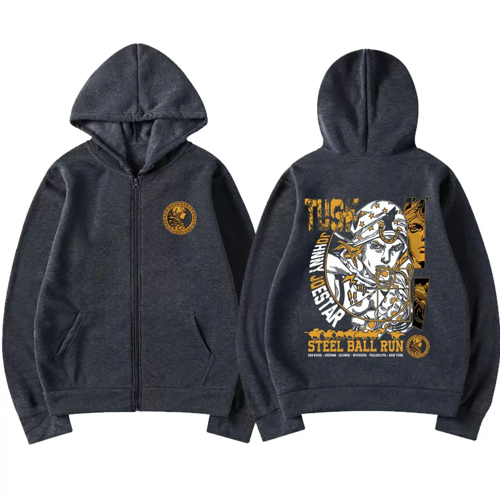 Anime JoJo's Bizarre Adventure Johnny Joestar STEEL BALL RUN Graphic Zipper Hoodie Men Women's Casual Vintage Zip Up Sweatshirt