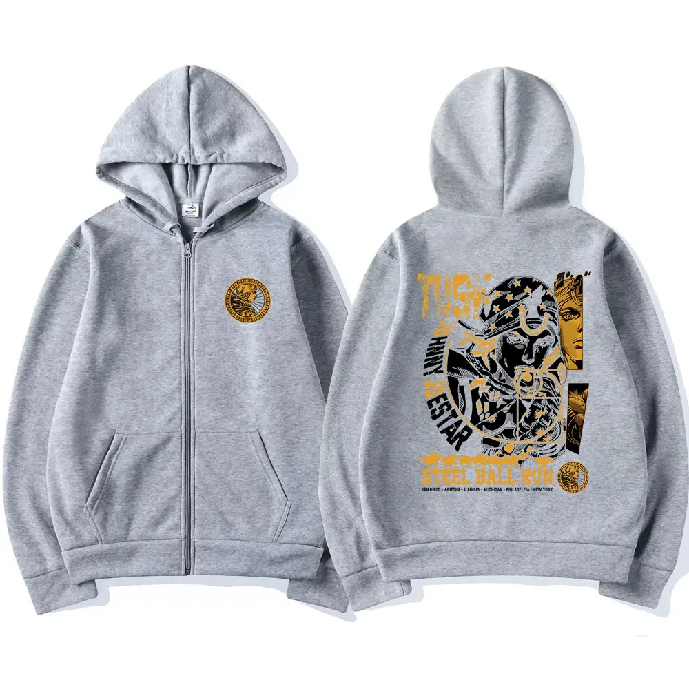 Anime JoJo's Bizarre Adventure Johnny Joestar STEEL BALL RUN Graphic Zipper Hoodie Men Women's Casual Vintage Zip Up Sweatshirt