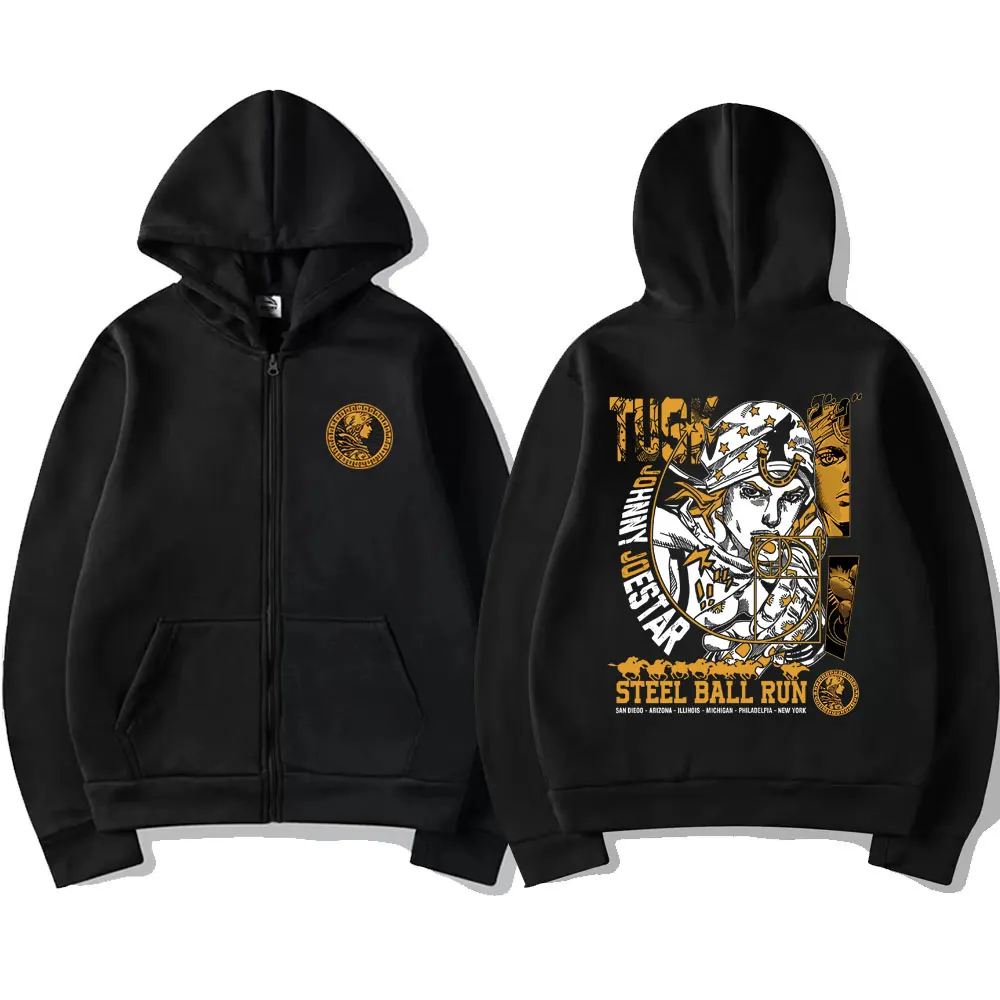 Anime JoJo's Bizarre Adventure Johnny Joestar STEEL BALL RUN Graphic Zipper Hoodie Men Women's Casual Vintage Zip Up Sweatshirt