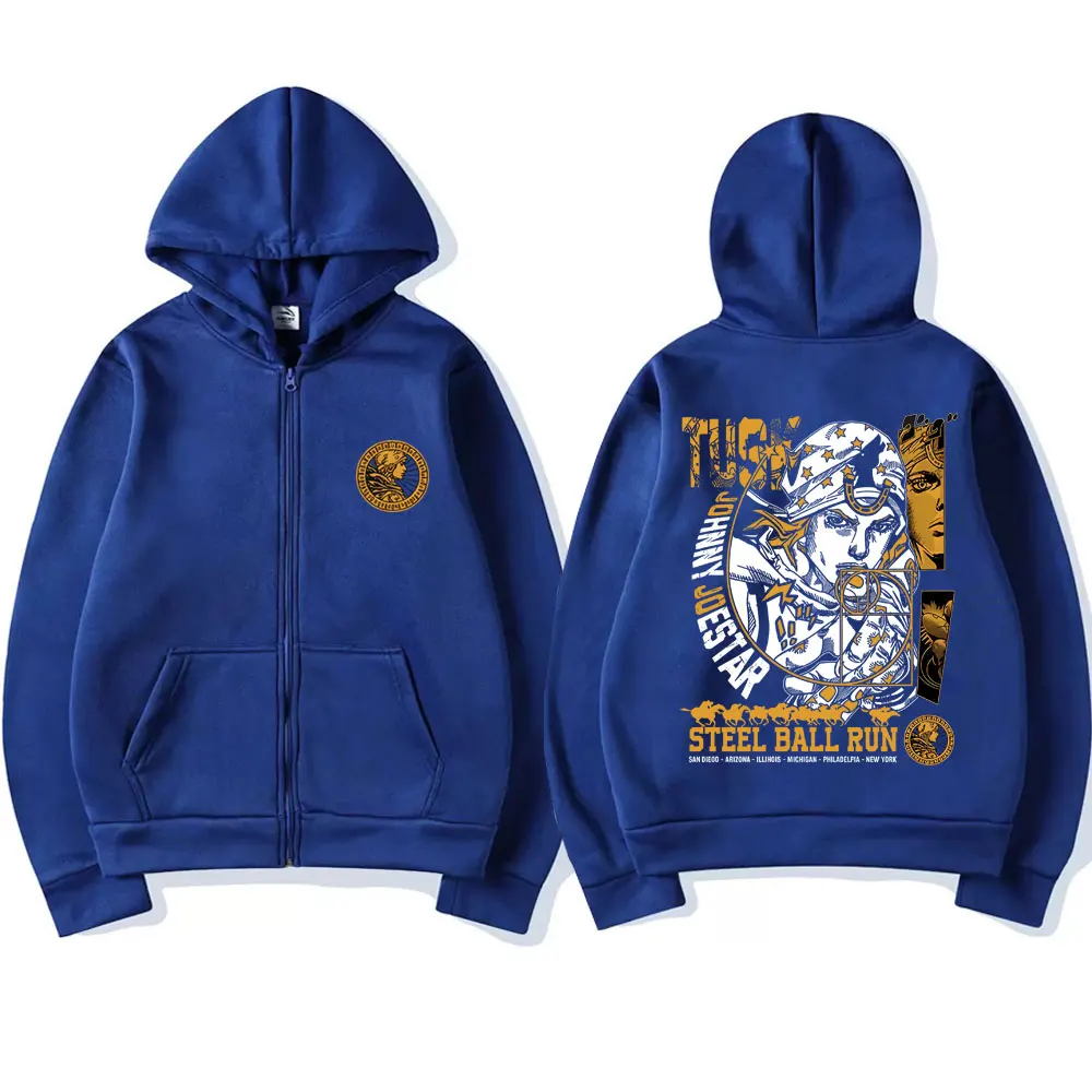Anime JoJo's Bizarre Adventure Johnny Joestar STEEL BALL RUN Graphic Zipper Hoodie Men Women's Casual Vintage Zip Up Sweatshirt