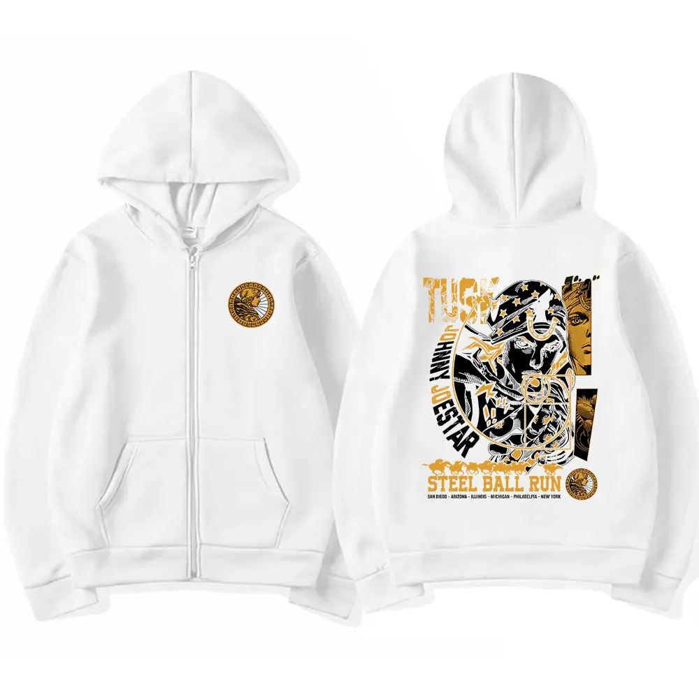 Anime JoJo's Bizarre Adventure Johnny Joestar STEEL BALL RUN Graphic Zipper Hoodie Men Women's Casual Vintage Zip Up Sweatshirt