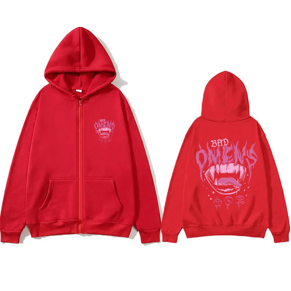 Limited Bad Omens Band Zipper Hoodie Men Women Rock Vintage Oversized Zip Up Jacket Male Fleece Cotton Zip Up Hoodies Streetwear