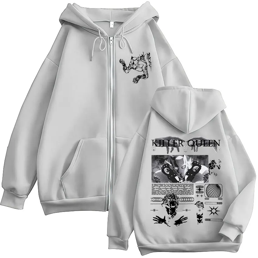 Anime Jojo Bizarre Adventure Killer Queen Zipper Hoodies Men's Women Clothing Fashion Hip Hop Zip Up Long Sleeves Pullovers Coat