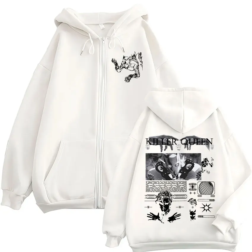 Anime Jojo Bizarre Adventure Killer Queen Zipper Hoodies Men's Women Clothing Fashion Hip Hop Zip Up Long Sleeves Pullovers Coat