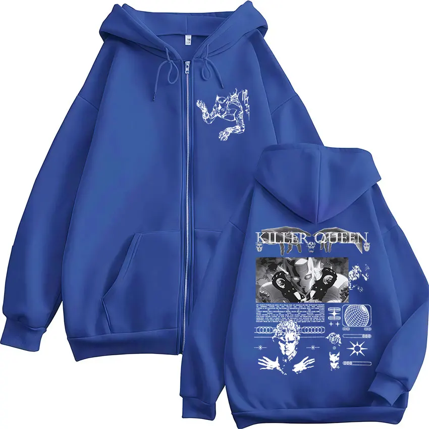 Anime Jojo Bizarre Adventure Killer Queen Zipper Hoodies Men's Women Clothing Fashion Hip Hop Zip Up Long Sleeves Pullovers Coat
