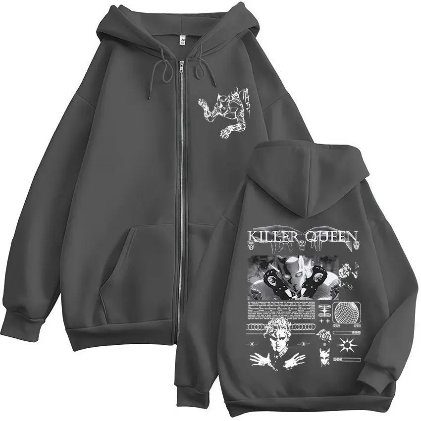 Anime Jojo Bizarre Adventure Killer Queen Zipper Hoodies Men's Women Clothing Fashion Hip Hop Zip Up Long Sleeves Pullovers Coat