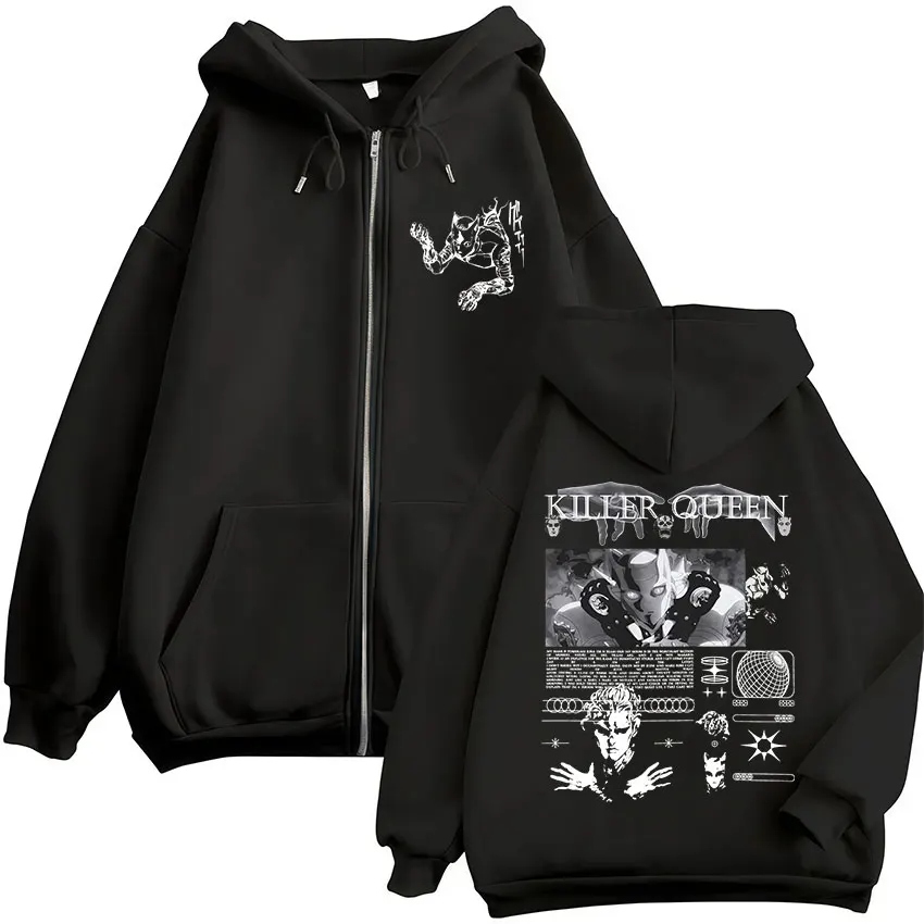 Anime Jojo Bizarre Adventure Killer Queen Zipper Hoodies Men's Women Clothing Fashion Hip Hop Zip Up Long Sleeves Pullovers Coat
